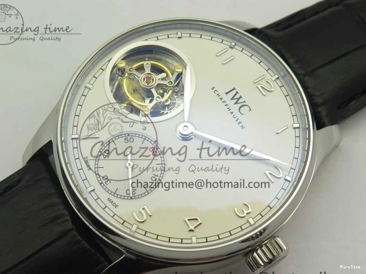 MIROTIME 1218 Efficient Portuguese Tourbillon IW5463 SS ZF Best Edition White Dial on Black Leather Strap 7170